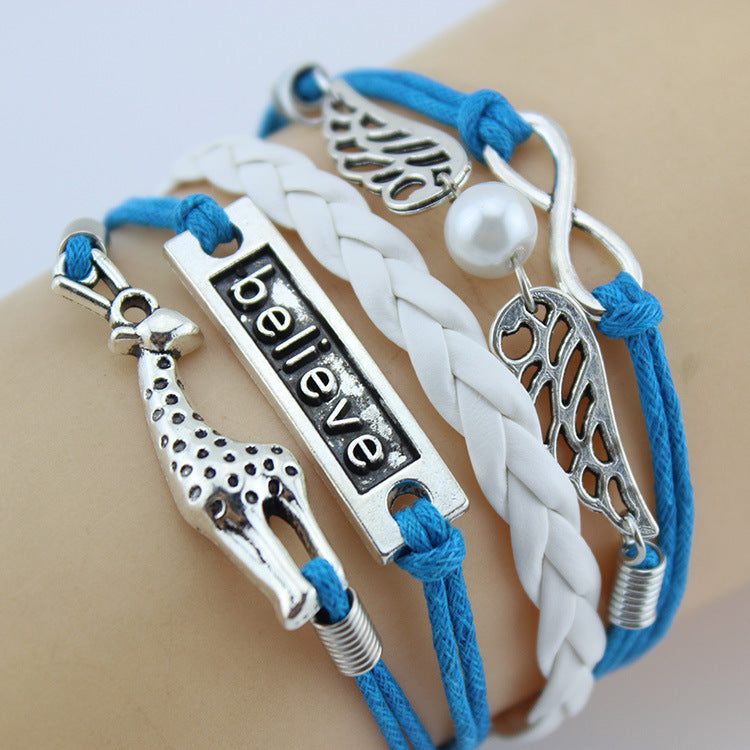 Retro Creative Love Anchor & Animal Charm Multi-layer Braided Bracelet