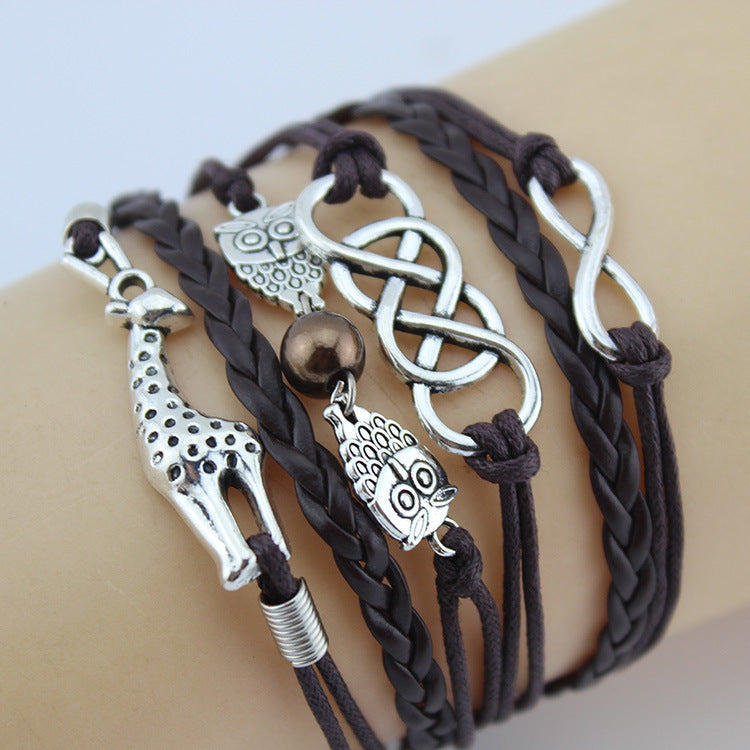 Retro Creative Love Anchor & Animal Charm Multi-layer Braided Bracelet