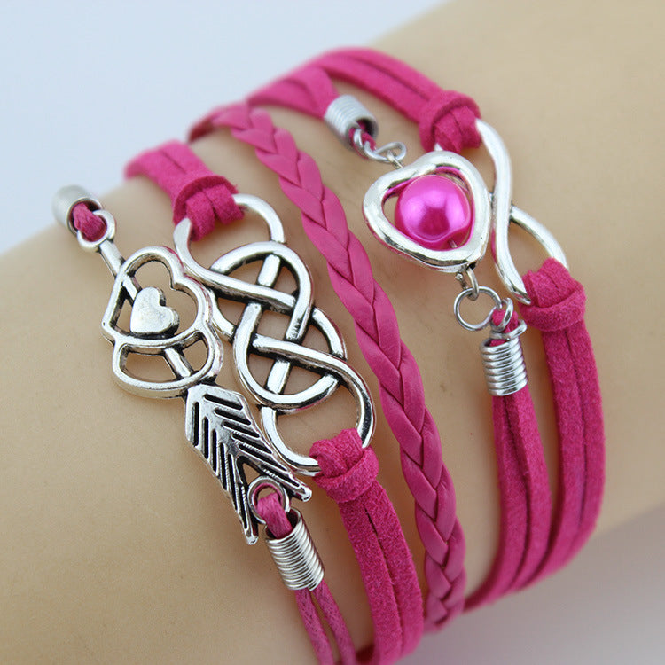 Retro Creative Love Anchor & Animal Charm Multi-layer Braided Bracelet