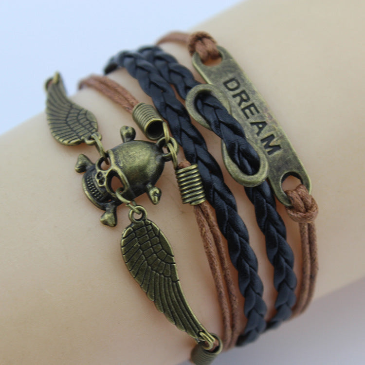 Retro Creative Love Anchor & Animal Charm Multi-layer Braided Bracelet