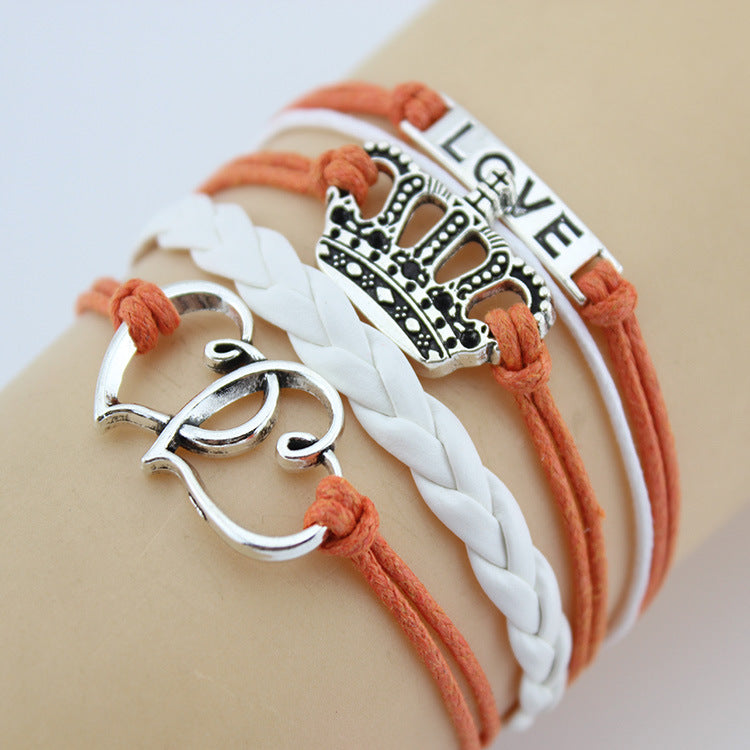 Retro Creative Love Anchor & Animal Charm Multi-layer Braided Bracelet