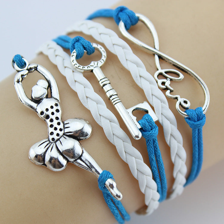 Retro Creative Love Anchor & Animal Charm Multi-layer Braided Bracelet
