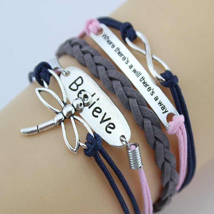 Retro Creative Love Anchor & Animal Charm Multi-layer Braided Bracelet
