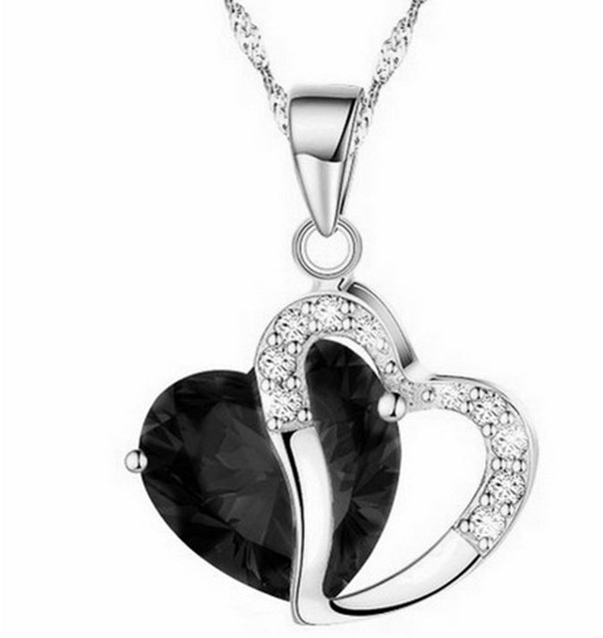 Simple Zircon Peach Heart Crystal Pendant Necklace