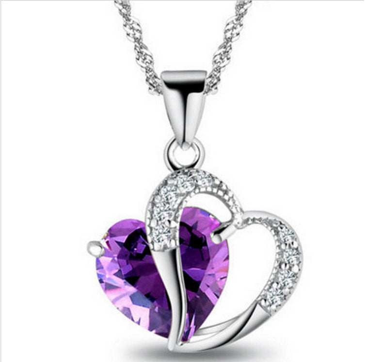 Simple Zircon Peach Heart Crystal Pendant Necklace