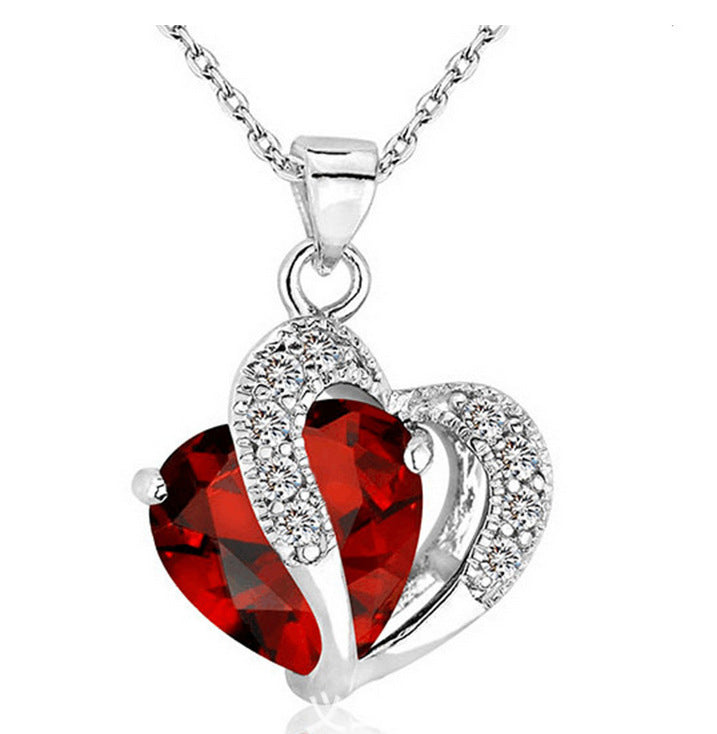 Simple Zircon Peach Heart Crystal Pendant Necklace