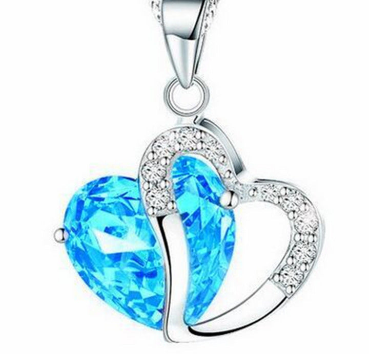 Simple Zircon Peach Heart Crystal Pendant Necklace