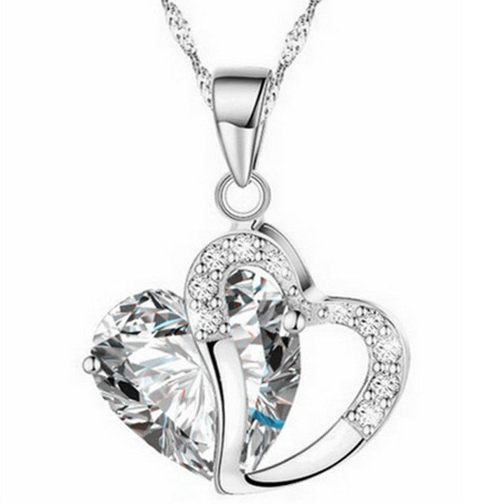 Simple Zircon Peach Heart Crystal Pendant Necklace