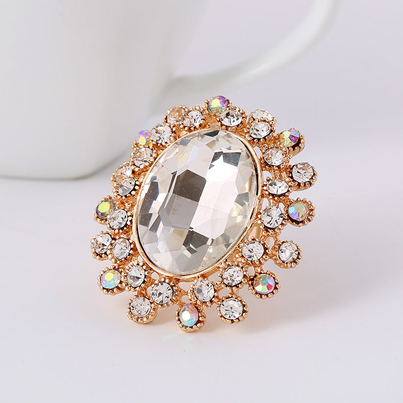 Vintage Luxury Adjustable Crystal Glass Ring - Full Diamond Design