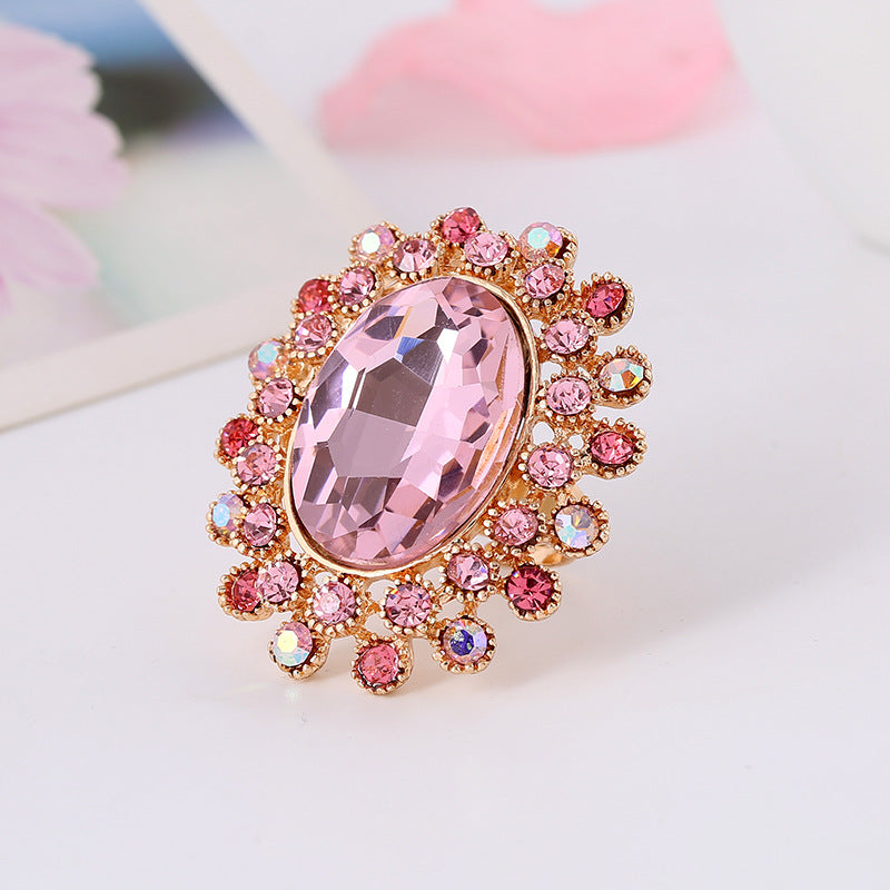 Vintage Luxury Adjustable Crystal Glass Ring - Full Diamond Design