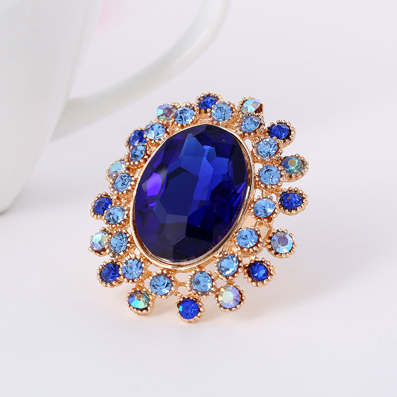 Vintage Luxury Adjustable Crystal Glass Ring - Full Diamond Design