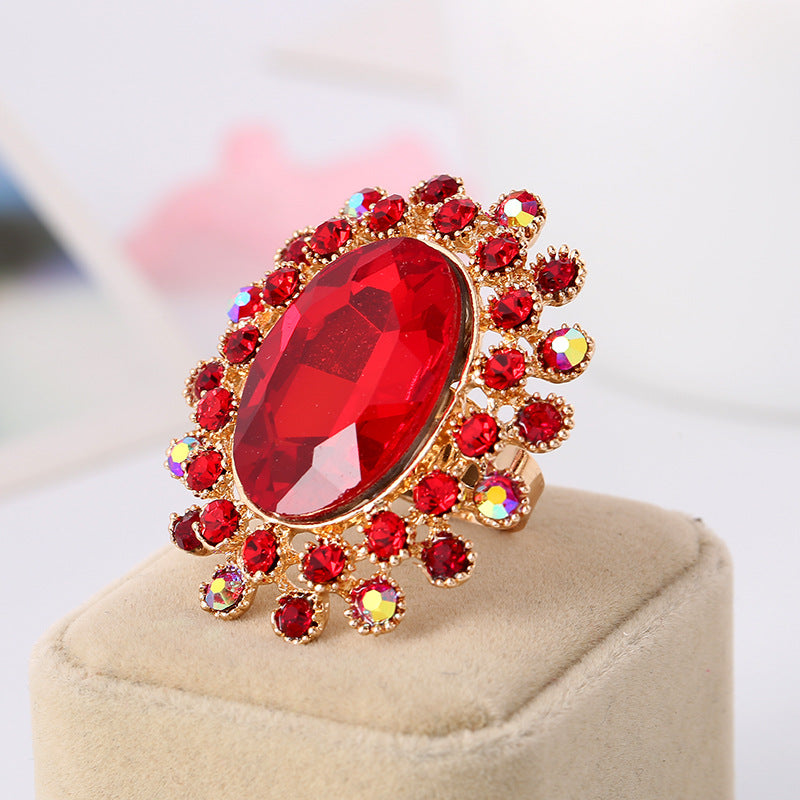Vintage Luxury Adjustable Crystal Glass Ring - Full Diamond Design