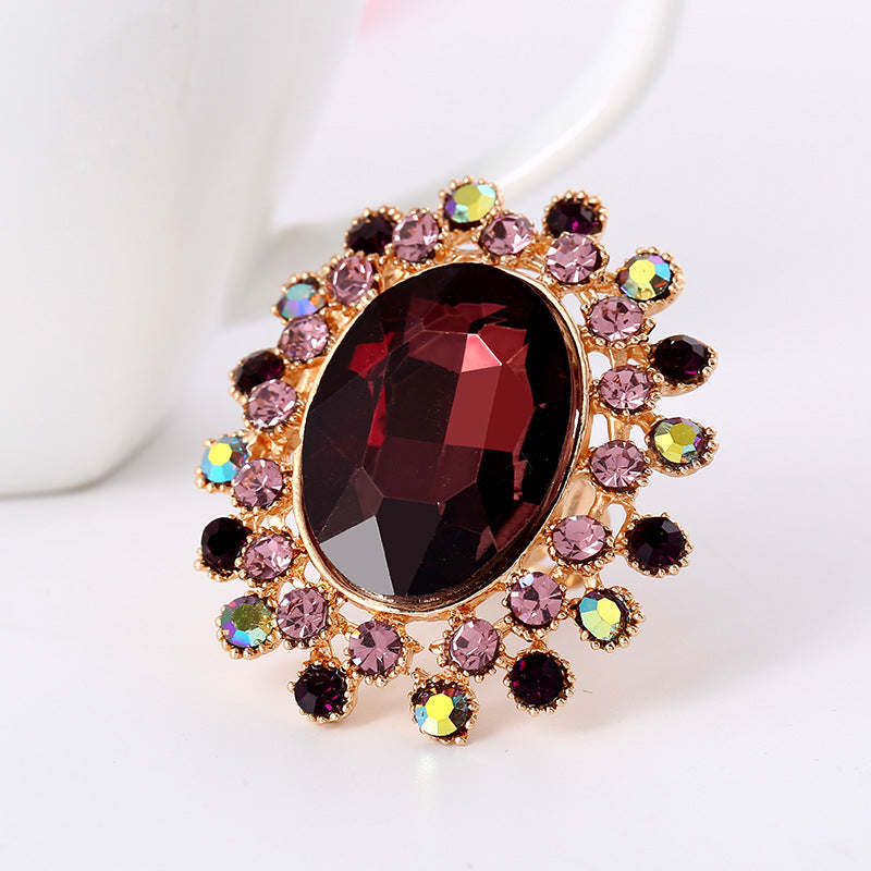 Vintage Luxury Adjustable Crystal Glass Ring - Full Diamond Design