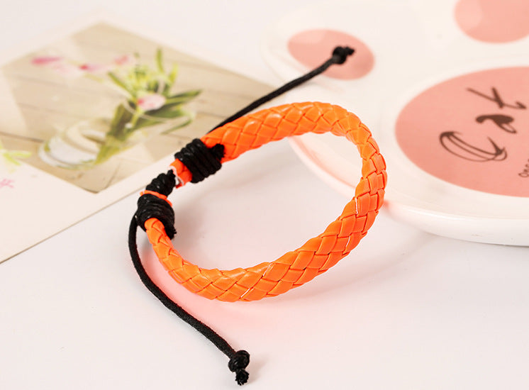 Girls PU Leather Woven Bracelet - Multi Color Fashion Jewelry