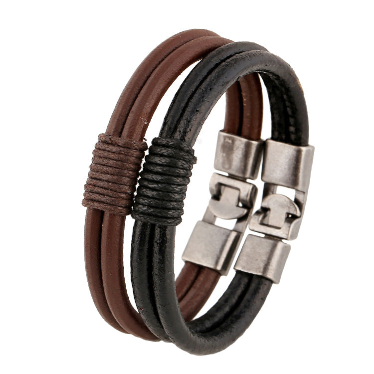Men's Handmade Cowhide Leather Woven Bracelet