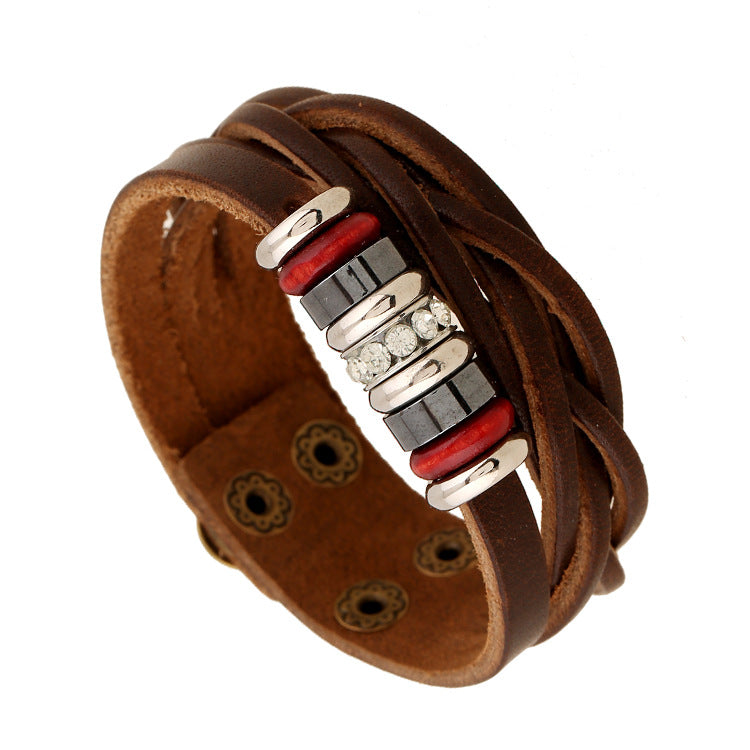 Fashion Leather Metal Bracelet - Retro European & American Style