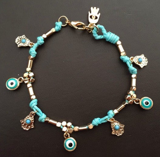 Ethnic Woven Turkish Evil Eye & Hamsa Hand Friendship Bracelet