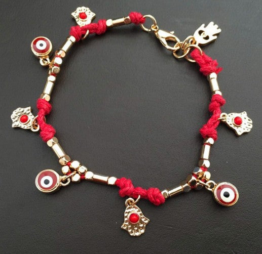 Ethnic Woven Turkish Evil Eye & Hamsa Hand Friendship Bracelet