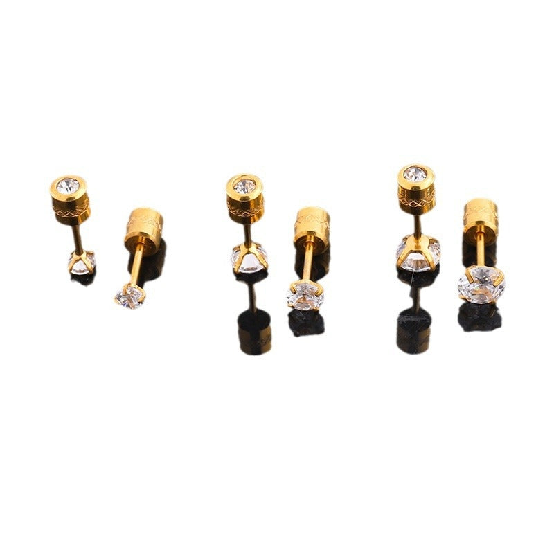 3 Pairs Minimalist Geometric 304 Stainless Steel Double-Sided Stud Earrings