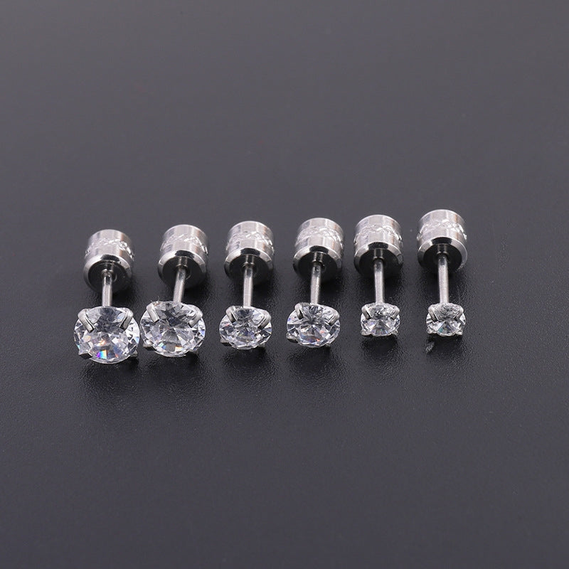 3 Pairs Minimalist Geometric 304 Stainless Steel Double-Sided Stud Earrings