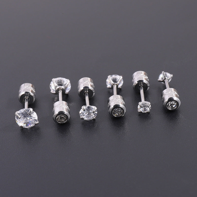 3 Pairs Minimalist Geometric 304 Stainless Steel Double-Sided Stud Earrings