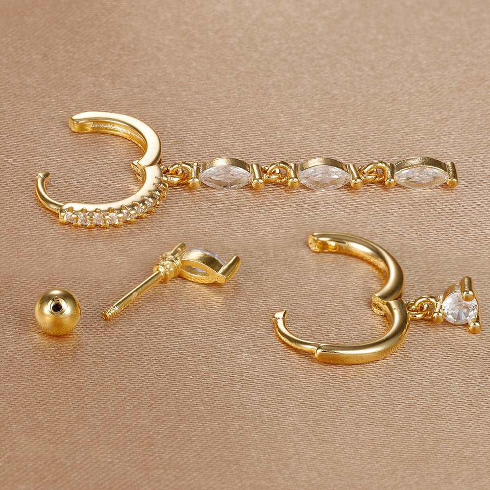 3 Piece Set Classic Solid Color Copper Zircon 18K Gold Plated Dangle Earrings Set for Women