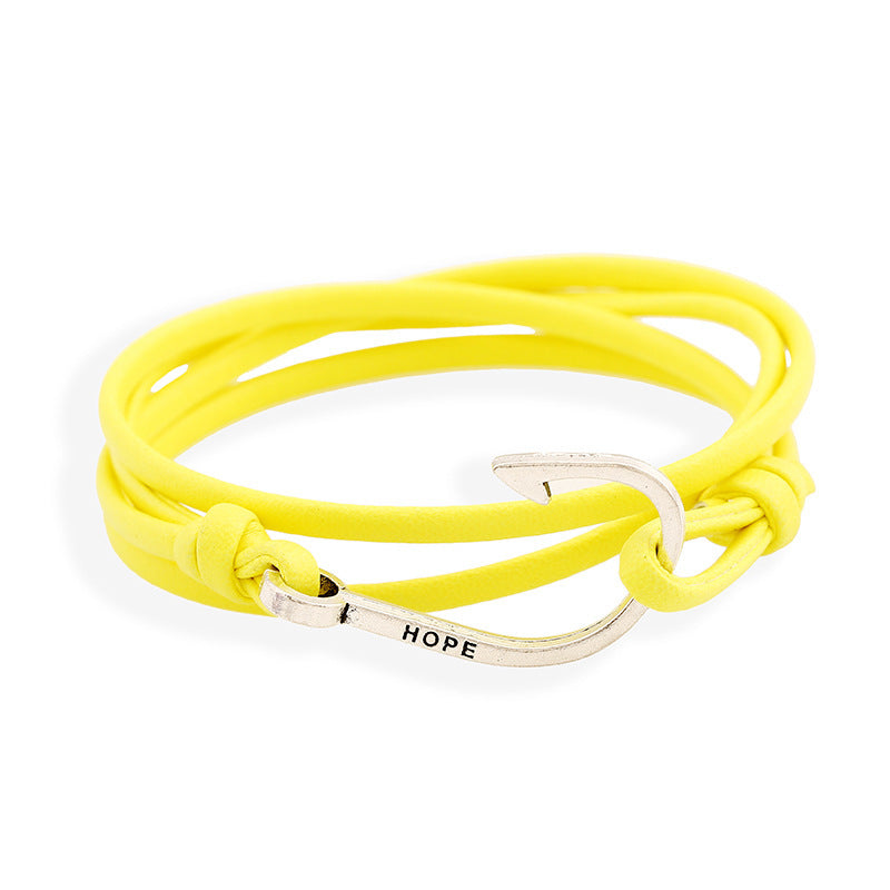 Nautical Navy Fishhook Leather Bracelet for Couples