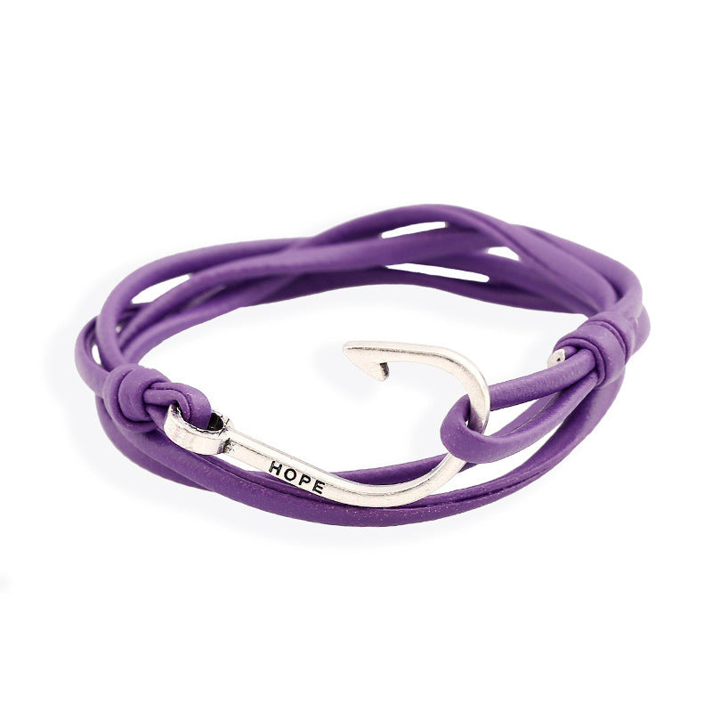 Nautical Navy Fishhook Leather Bracelet for Couples