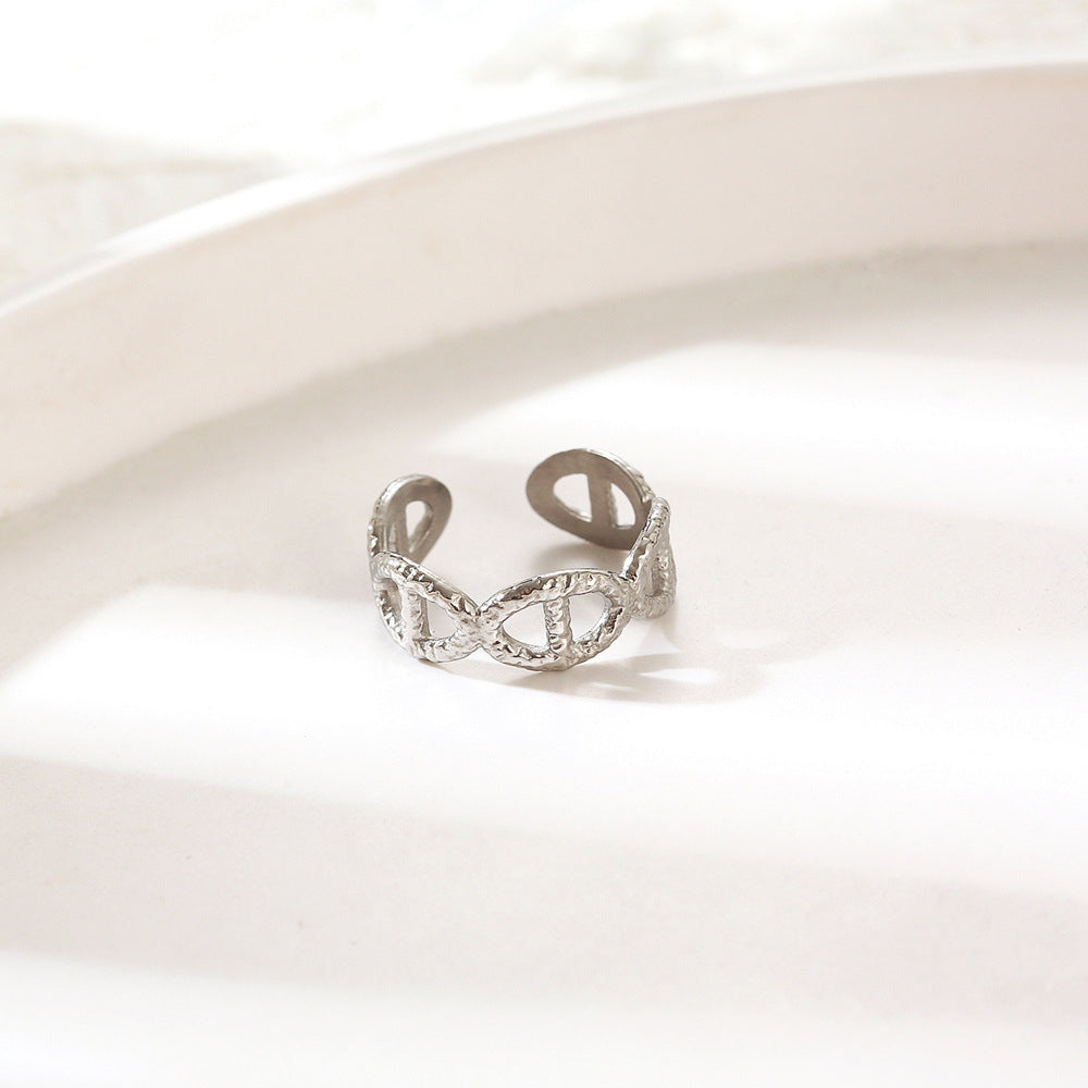 18K Gold Plated Stainless Steel Open Ring with C-Shape Design