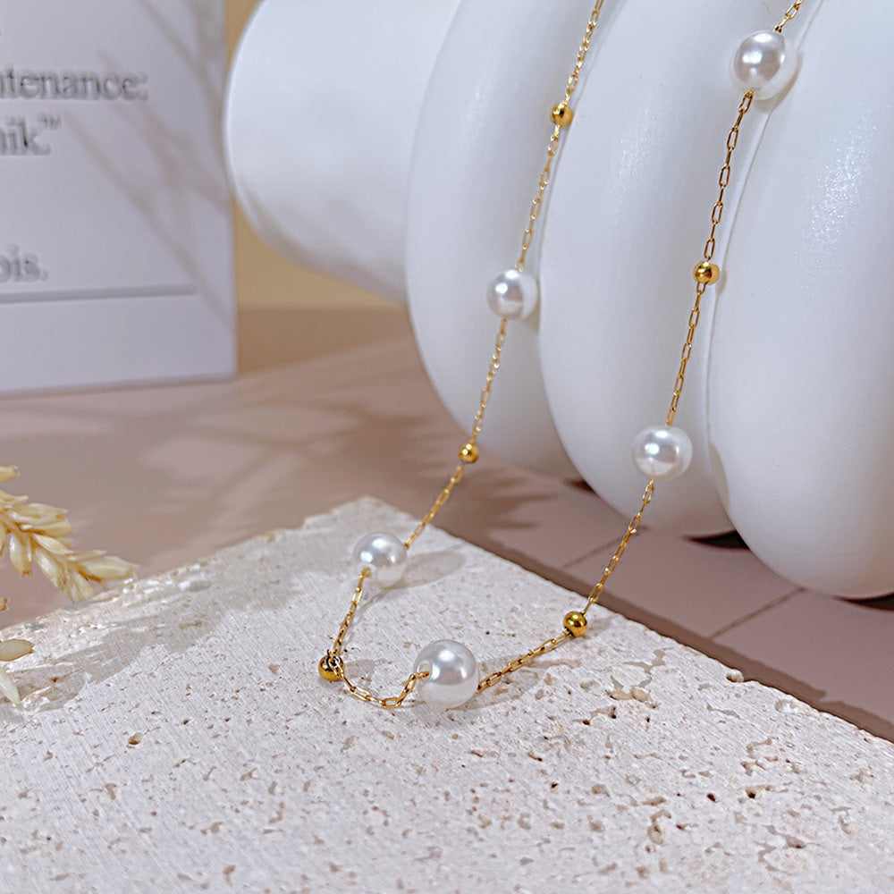 304 Stainless Steel Minimalist Pearl Necklace with Titanium Steel Accents