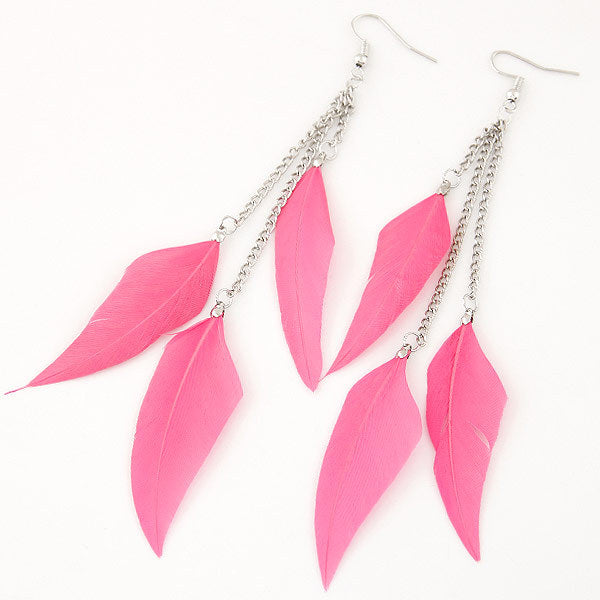 Korean Style Feather Tassel Drop Earrings