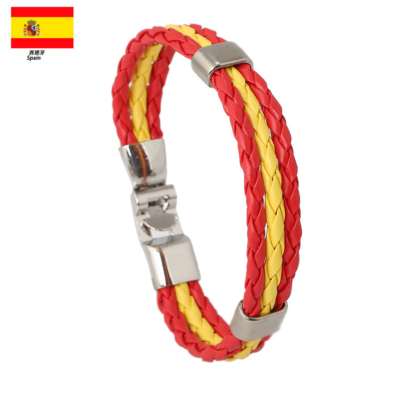 European and American Style PU Leather Flag Color Braided Bracelet NHPK0879