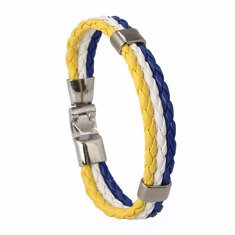 European and American Style PU Leather Flag Color Braided Bracelet NHPK0879