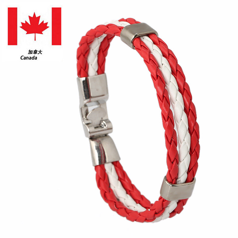 European and American Style PU Leather Flag Color Braided Bracelet NHPK0879