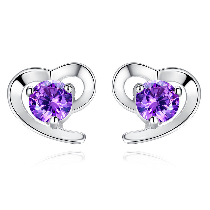 Fashion Heart Shape Zircon Stud Earrings with 925 Silver Needle
