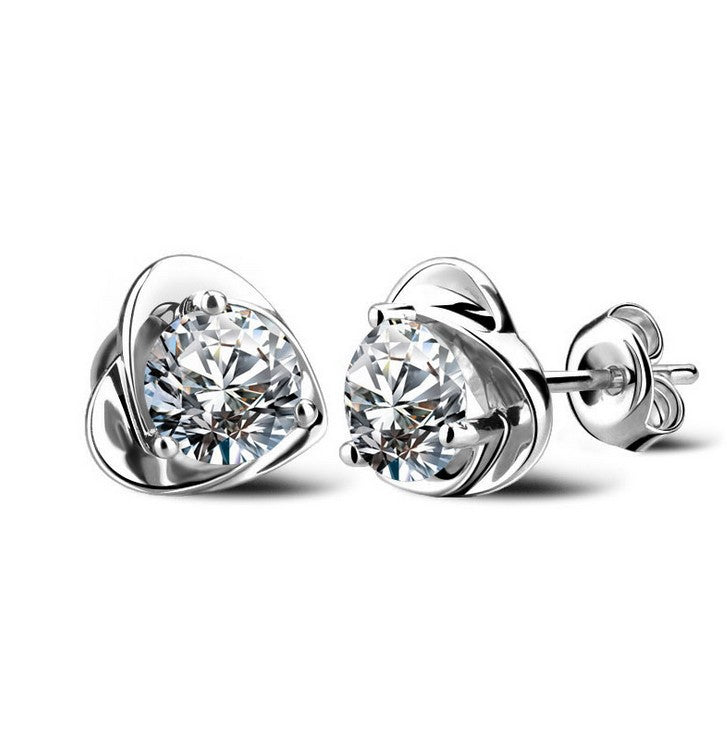 Fashion Heart Shape Zircon Stud Earrings with 925 Silver Needle
