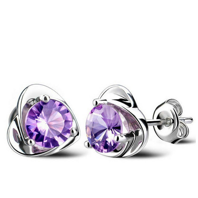 Fashion Heart Shape Zircon Stud Earrings with 925 Silver Needle