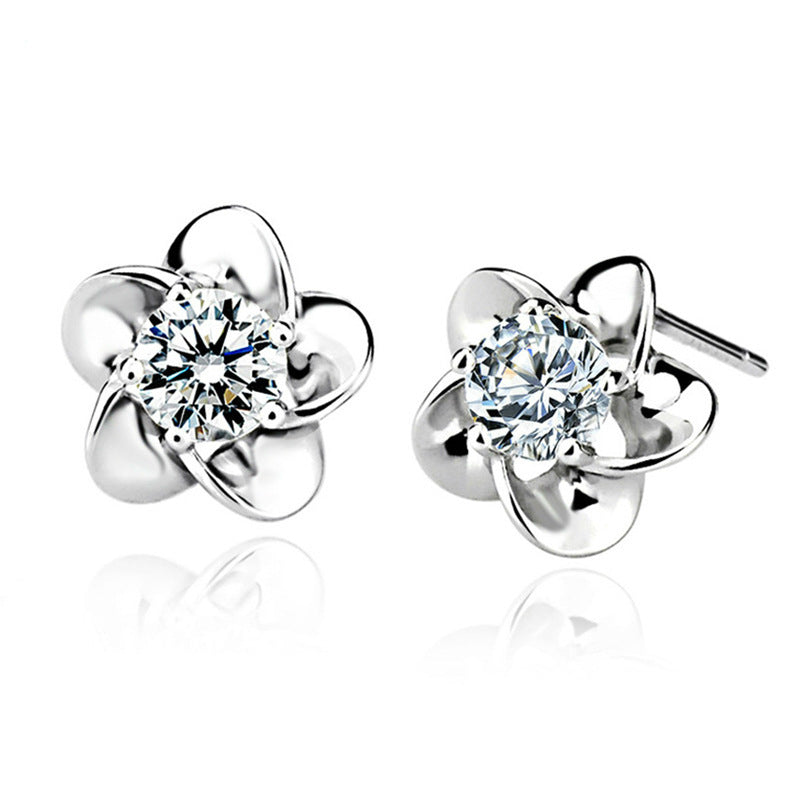 Fashion Heart Shape Zircon Stud Earrings with 925 Silver Needle