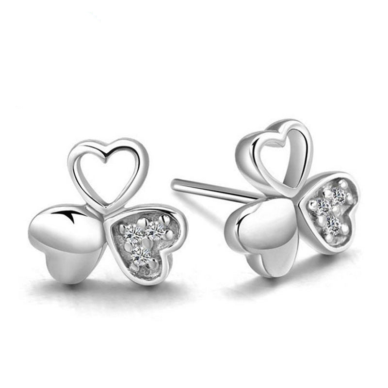 Fashion Heart Shape Zircon Stud Earrings with 925 Silver Needle