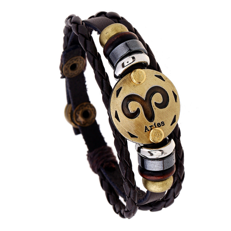 Aries Leather Constellation Adjustable Bracelet - Zodiac Birthday Gift