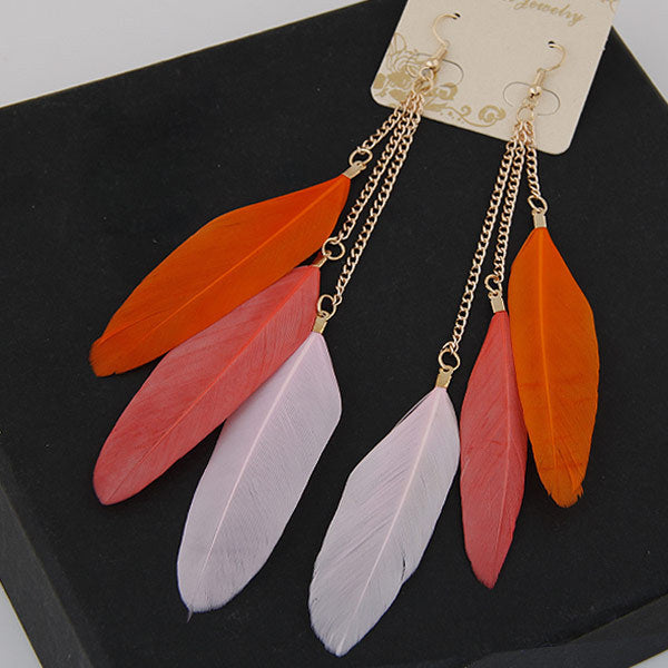Korean Style Feather Tassel Drop Earrings