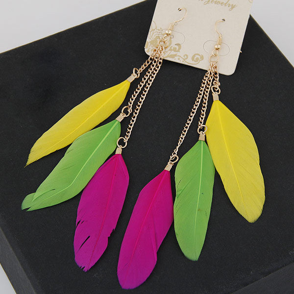Korean Style Feather Tassel Drop Earrings