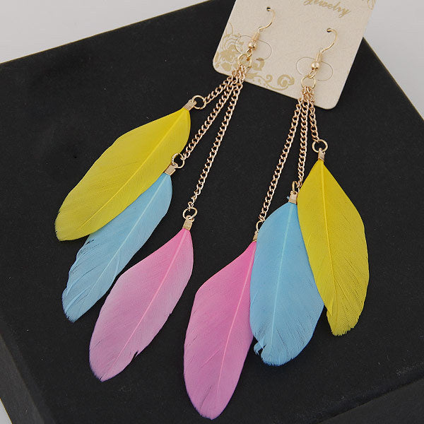 Korean Style Feather Tassel Drop Earrings