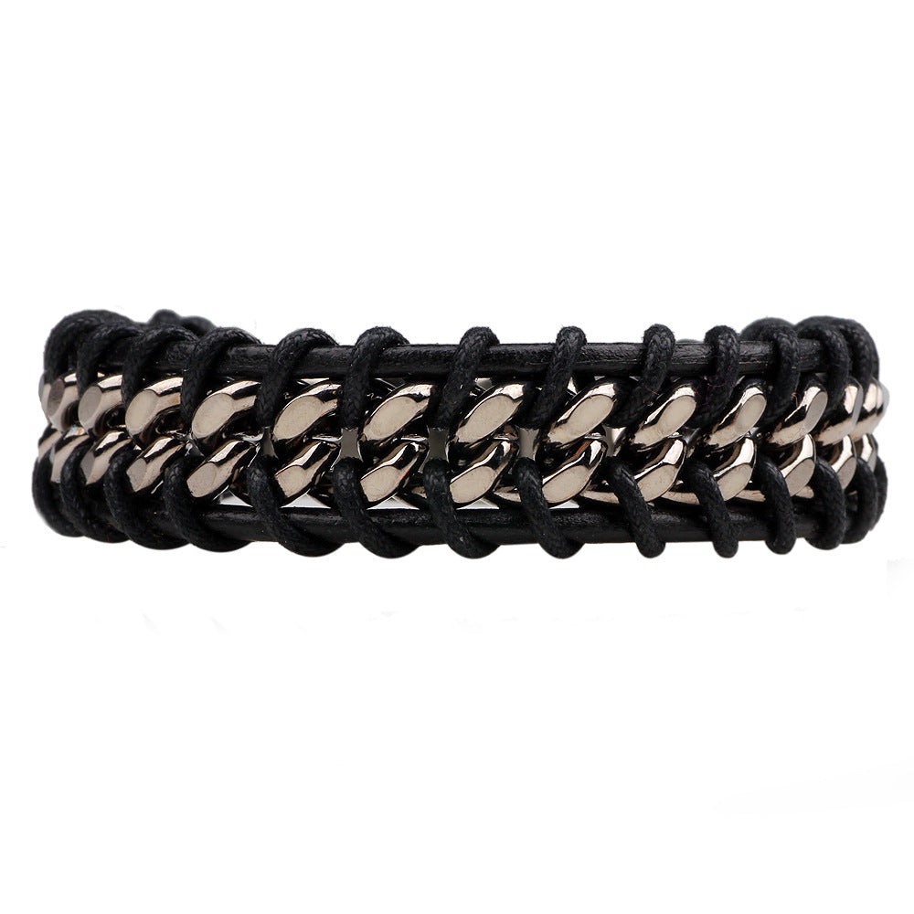 Men's Leather Alloy Chain Bracelet - Retro Fashion Jewelry