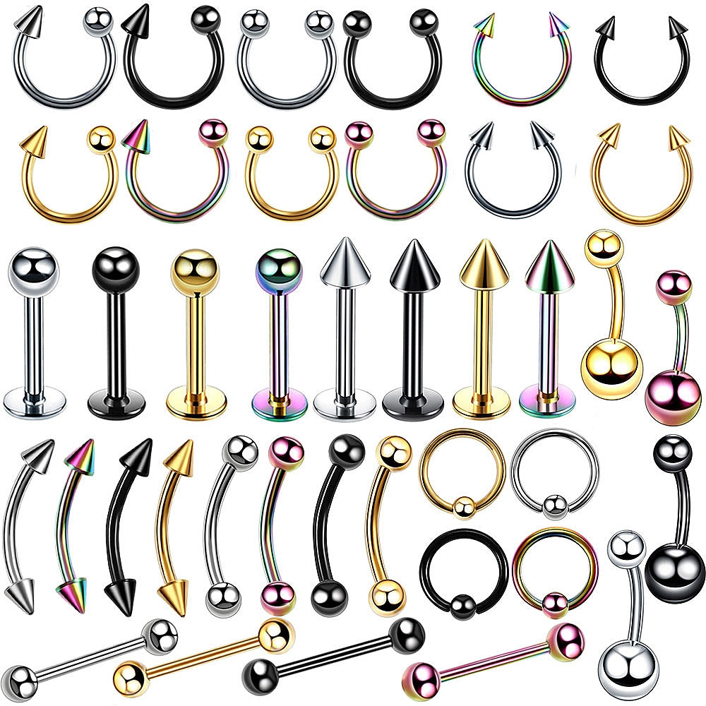 4 Piece Geometric Stainless Steel Eyebrow and Nose Ring Set