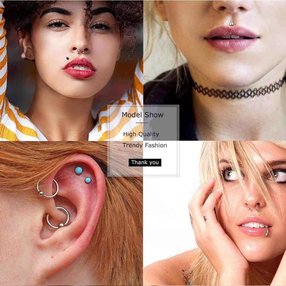 4 Piece Geometric Stainless Steel Eyebrow and Nose Ring Set