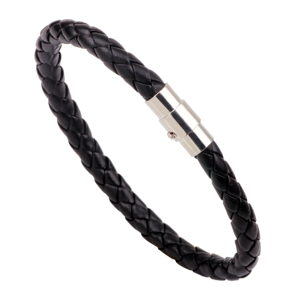 Rotating Magnetic Clasp Woven Snake Pattern Leather Bracelet