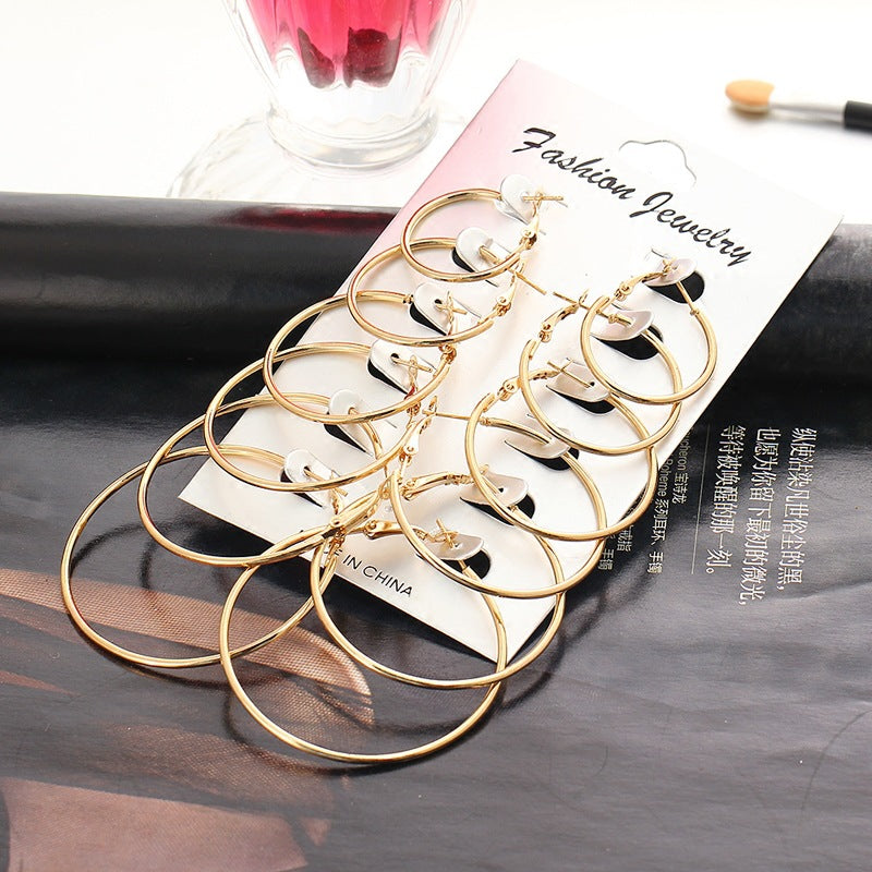 Gold Circle Hoop Earrings Set for Women - Korean Style Statement Jewelry