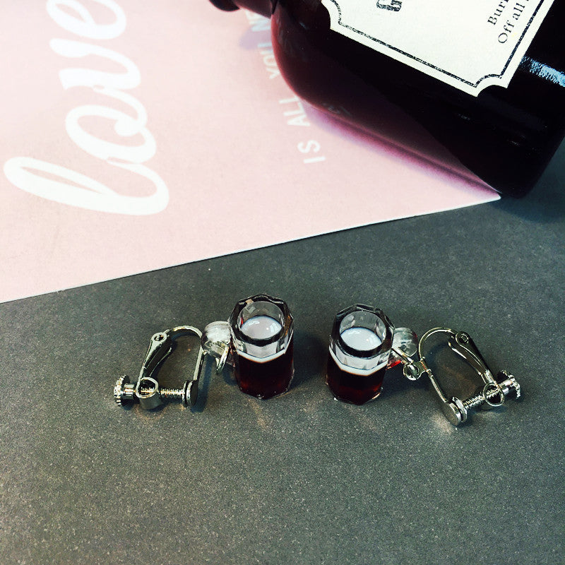 Novelty Resin Wine Glass Earrings with Clip-On Option
