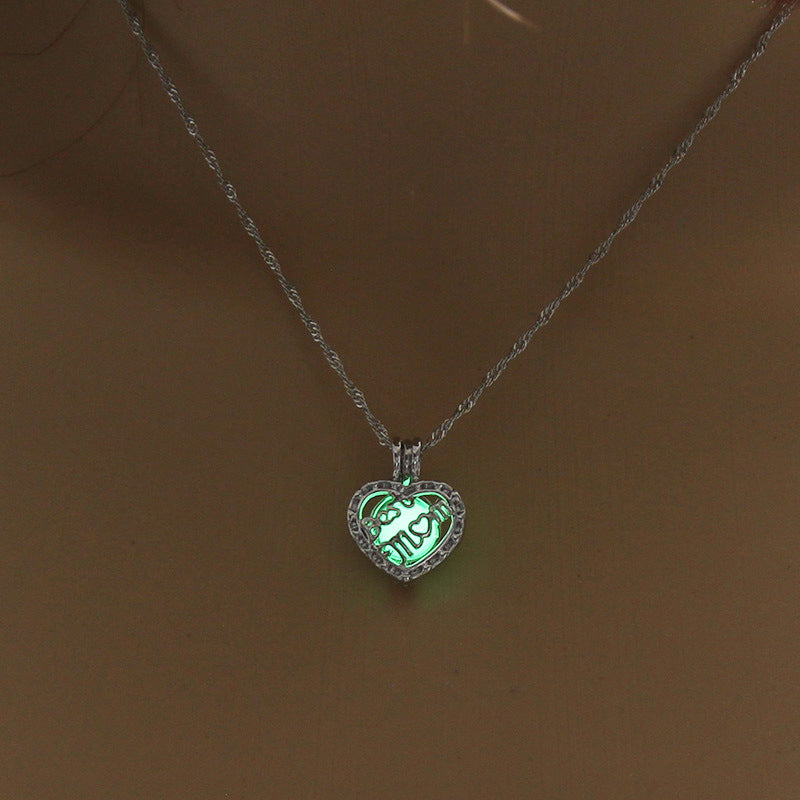 Luminous Hollow MOM Heart Pendant DIY Necklace for Halloween